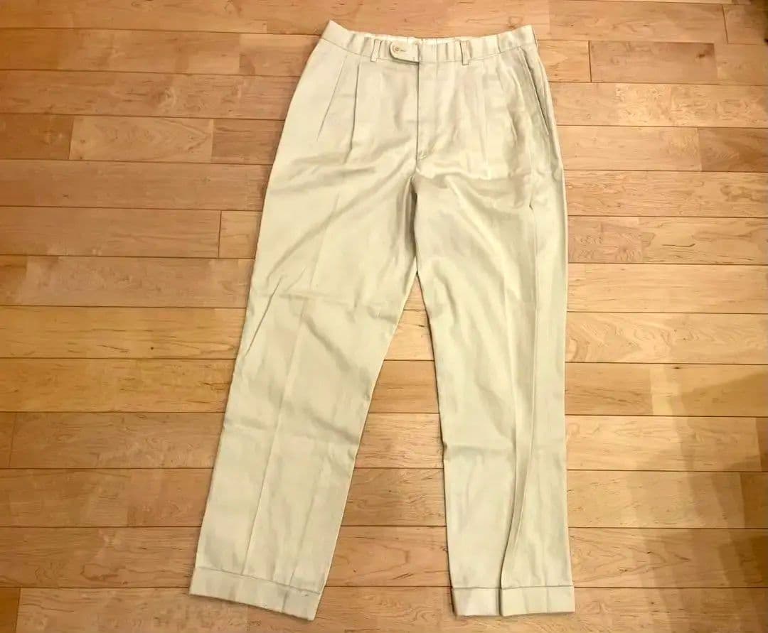 HERMES クリーム色 プリーツスラックス