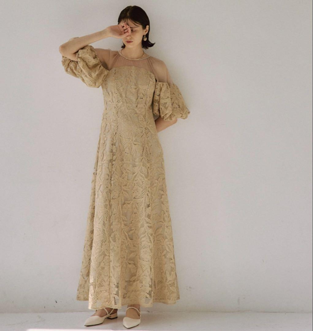 スーツ・フォーマル・ドレス Cotton race souffle sleeve dress LE'RURE