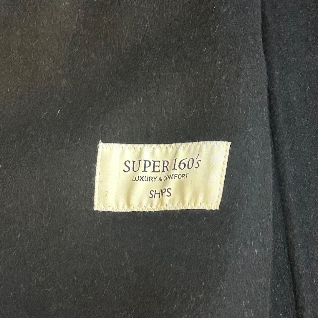 ma- シップス SUPER160s 千鳥格子 ウールステンカラーコートM