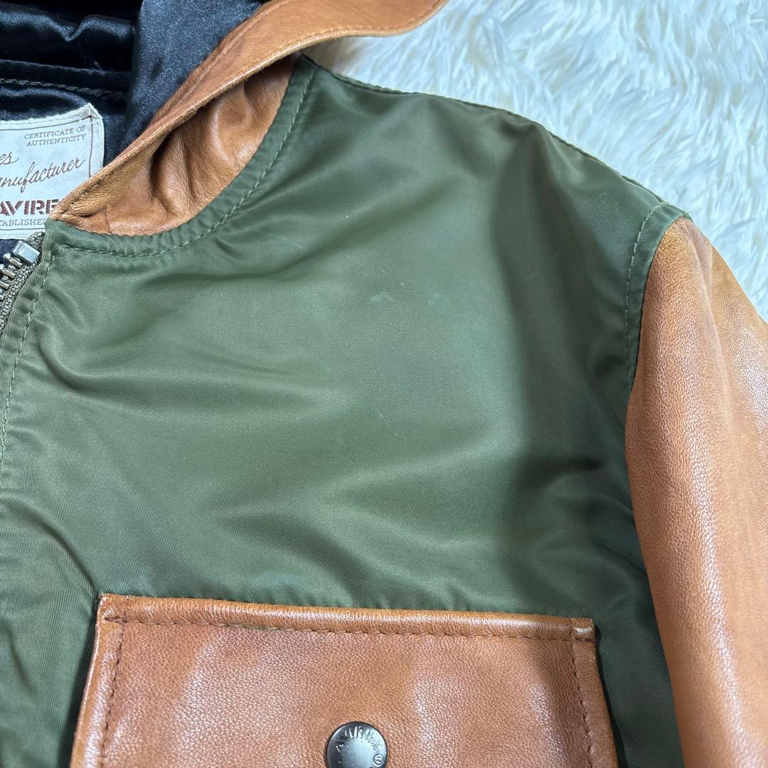 アビレックス レザー切替 フーディ MA-1 ジャケット XL 羊革 ミリタリー