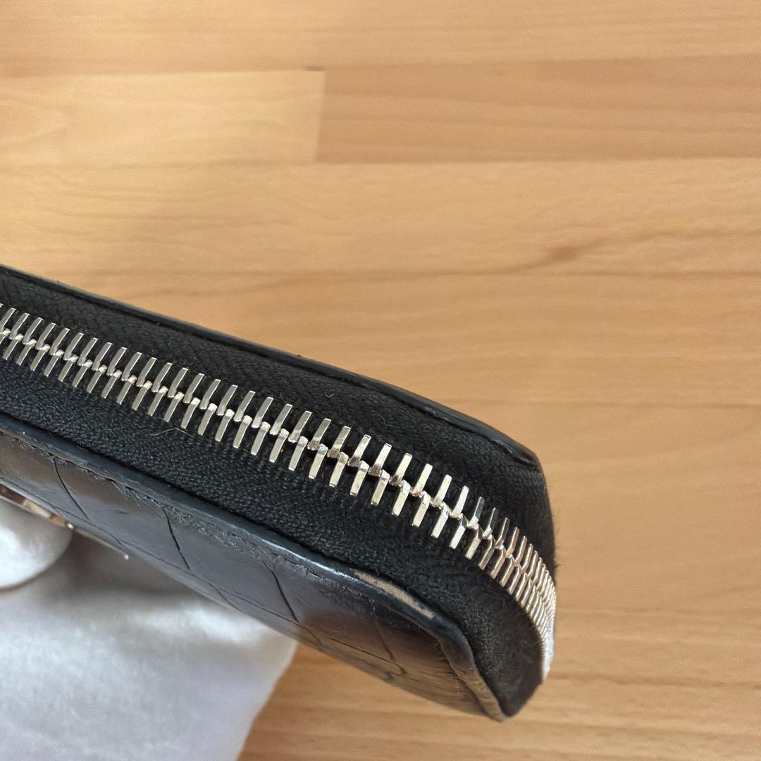 サンローラン 長財布 ラウンドファスナー YSL クロコ型押し ブラック