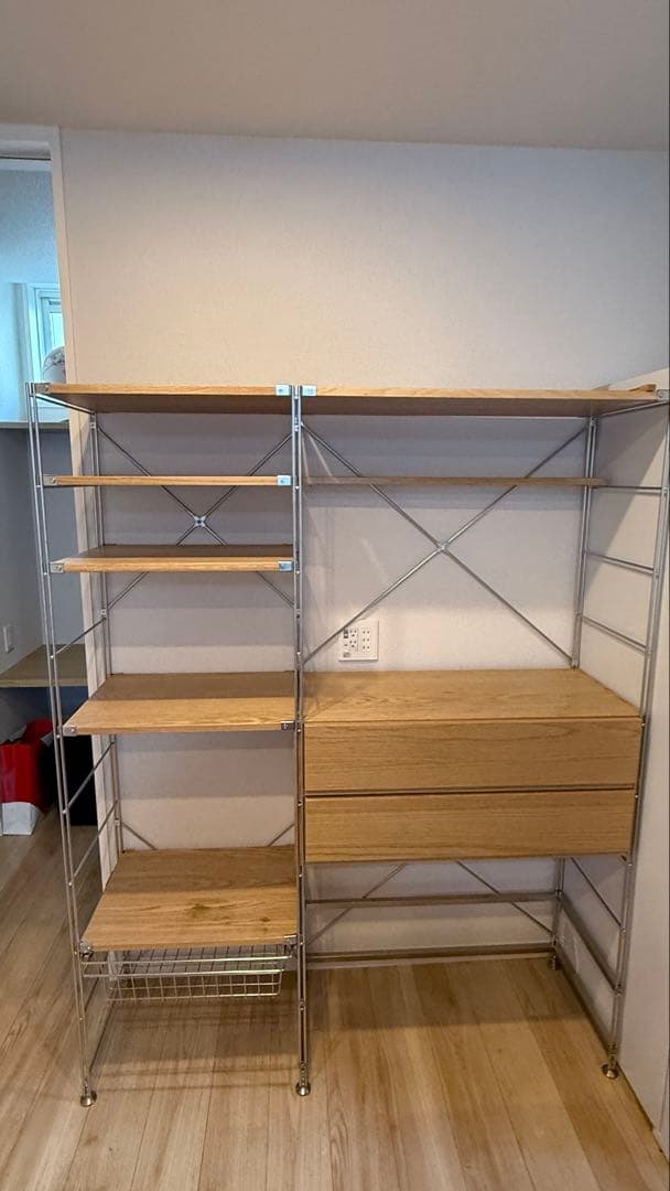 無印良品 ステンレスユニットシェルフ 食器棚 フルセット オーク材棚 分解発送