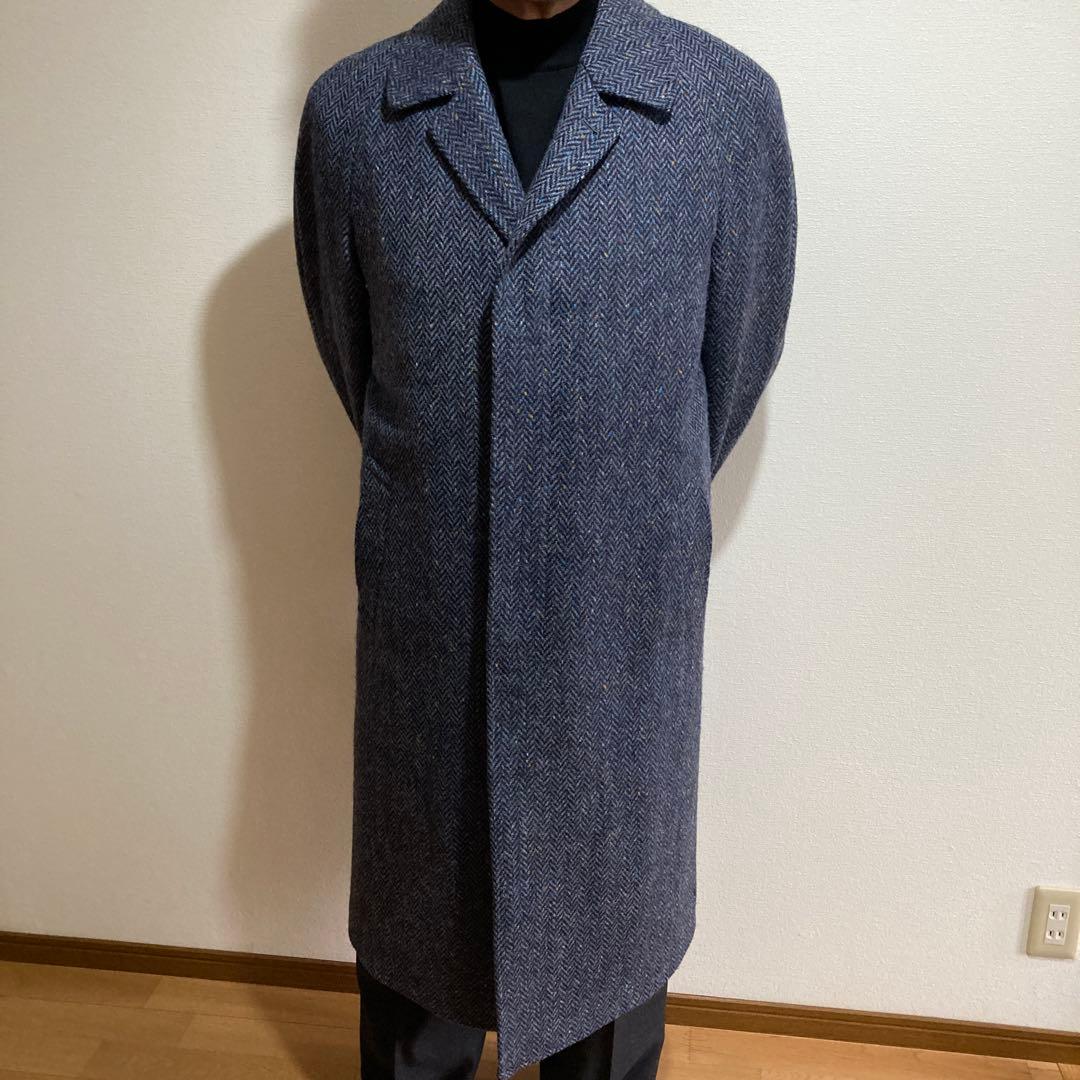 大幅値下げ‼️メンズコート　バルマーカン　ツイード　ロングコート　ブルー系