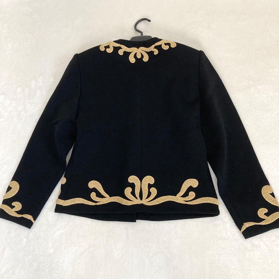 イヴサンローラン 金刺繍装飾 ナポレオン ノーカラージャケット M ブラック