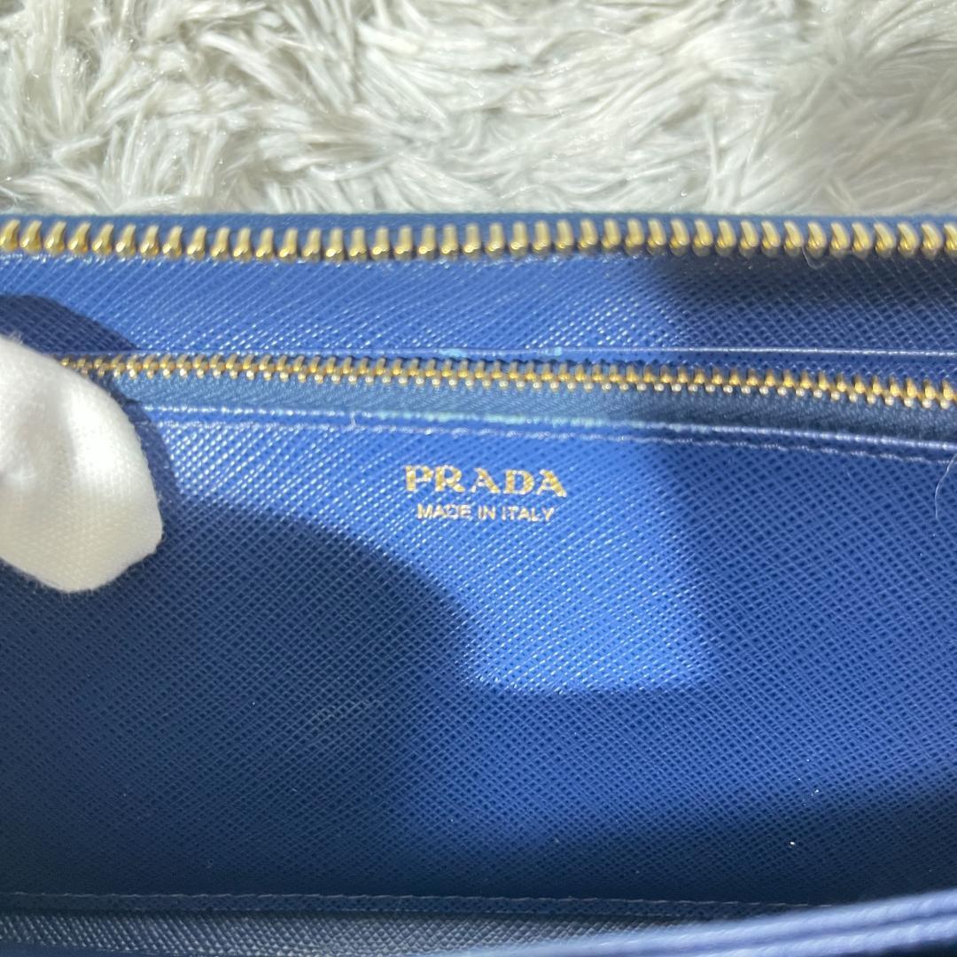 [大人気]　プラダ　サフィアーノ　長財布　レザー　ブルー　ラウンドファスナー