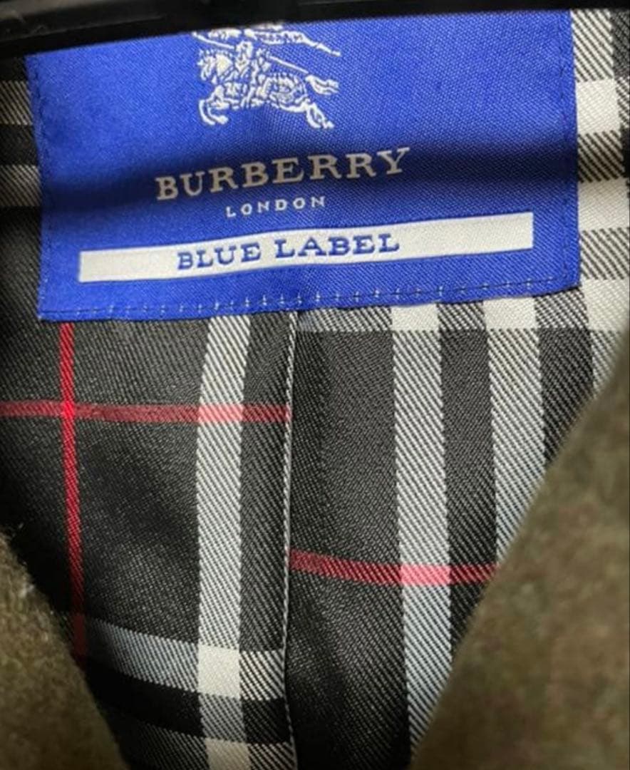 バーバリー ブルーレーベル Pコート カーキ チェック裏地