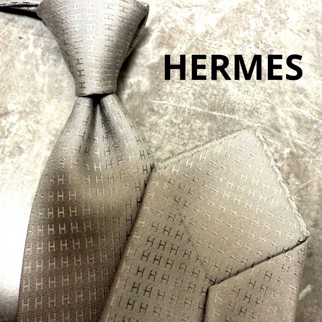 HERMES エルメス ネクタイ シルバー ファソネ H柄 定番 王道 結婚式