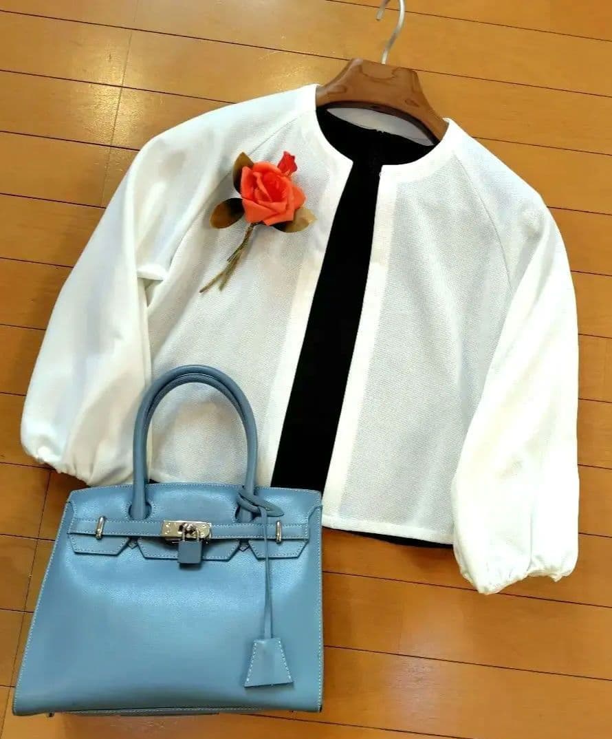 レリアン ノーカラー・バルーンスリーブジャケットコクーン11L