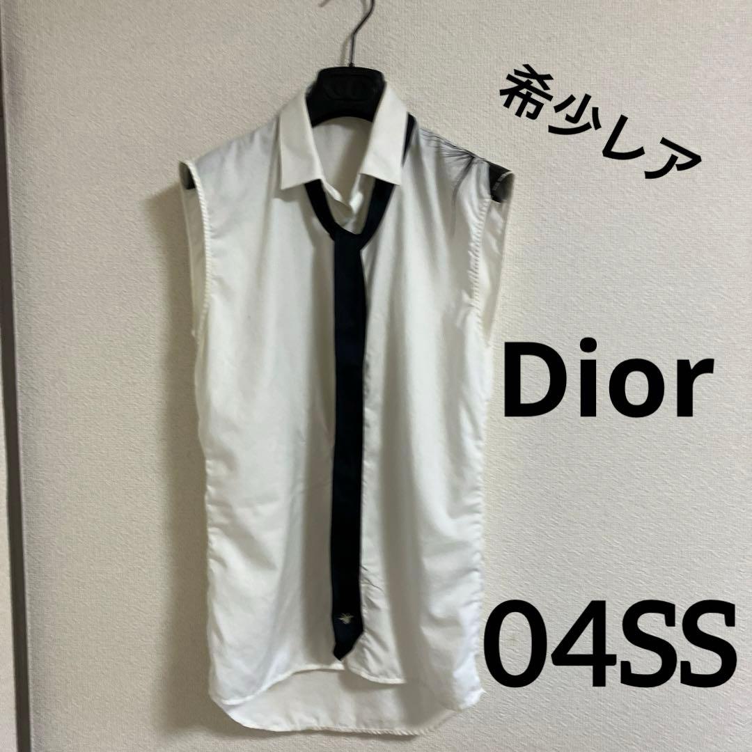 希少レア　Dior ノースリーブシャツ　白　ペイント　38　ディオールオム