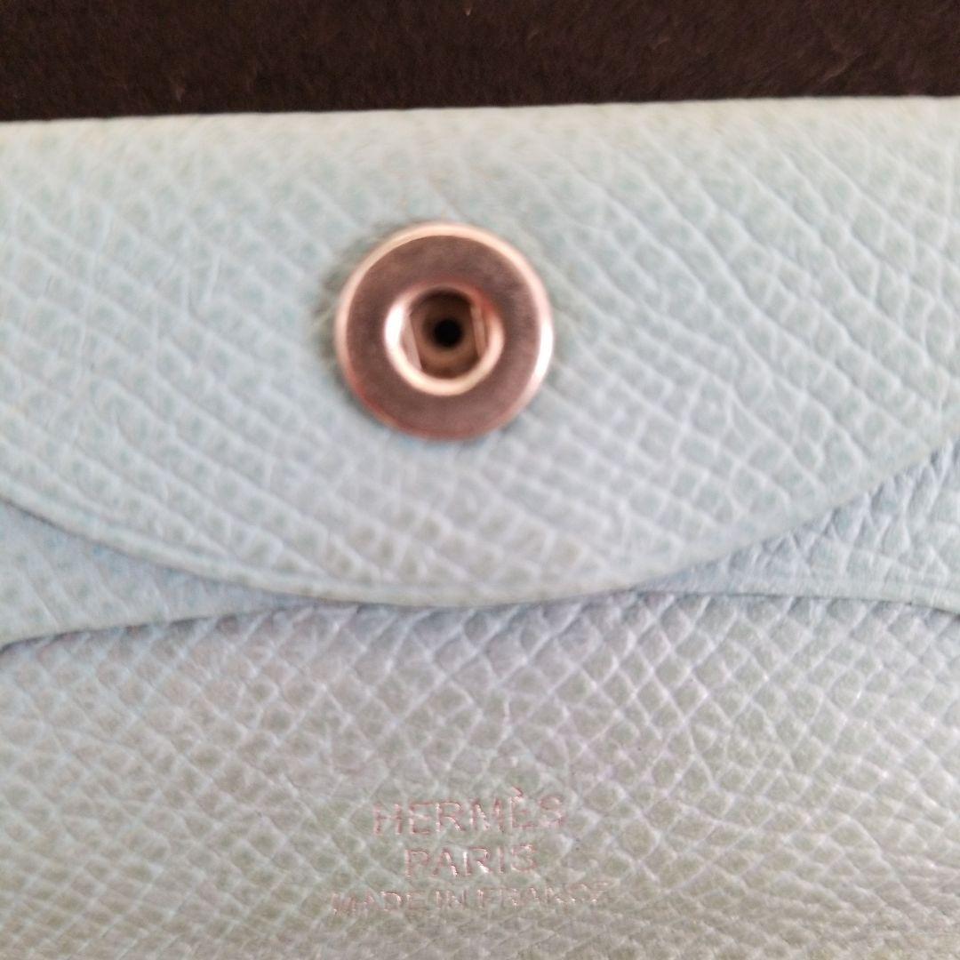 HERMES 水色 レザー バスティア ケース (箱付き)
