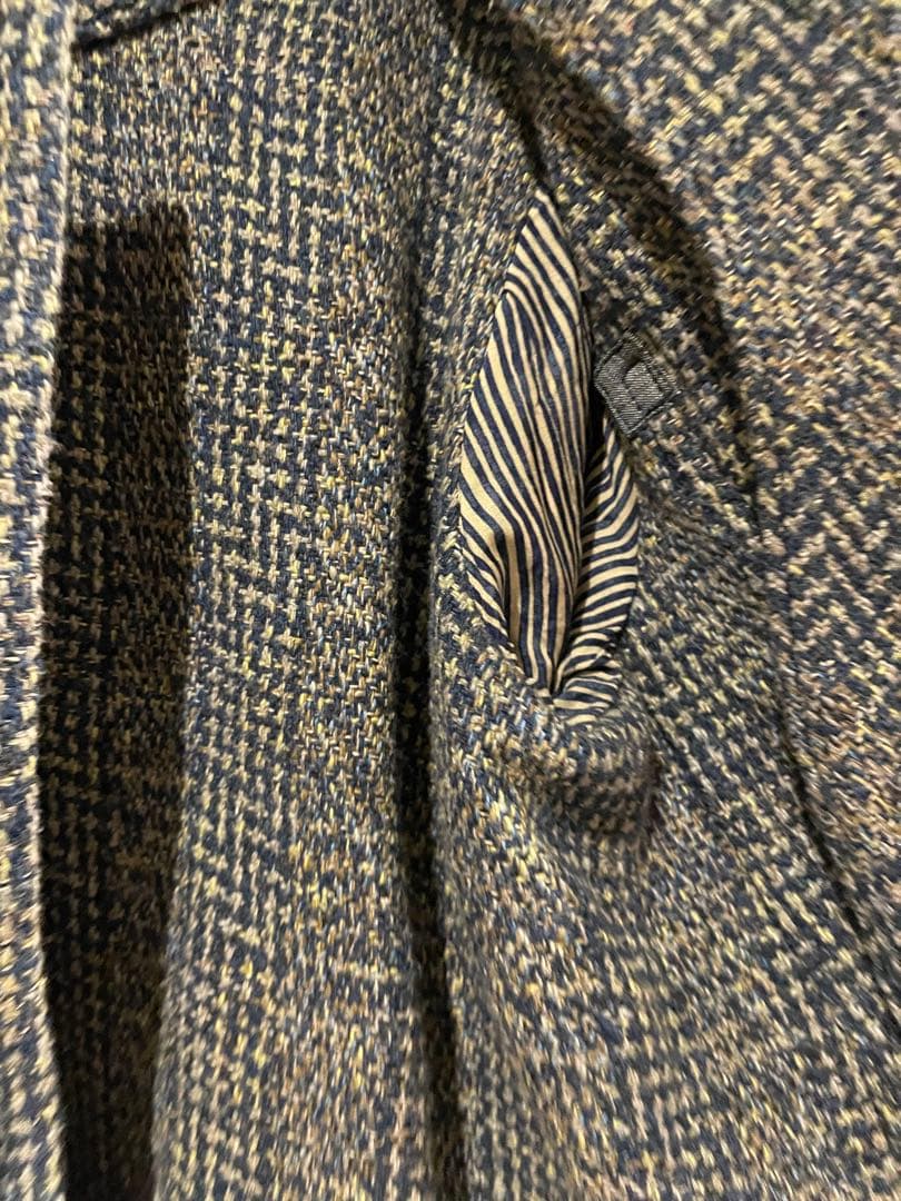 週末限定金額　45R 藍玉手箱ツイードのノーカラーアニージャケット　藍染め