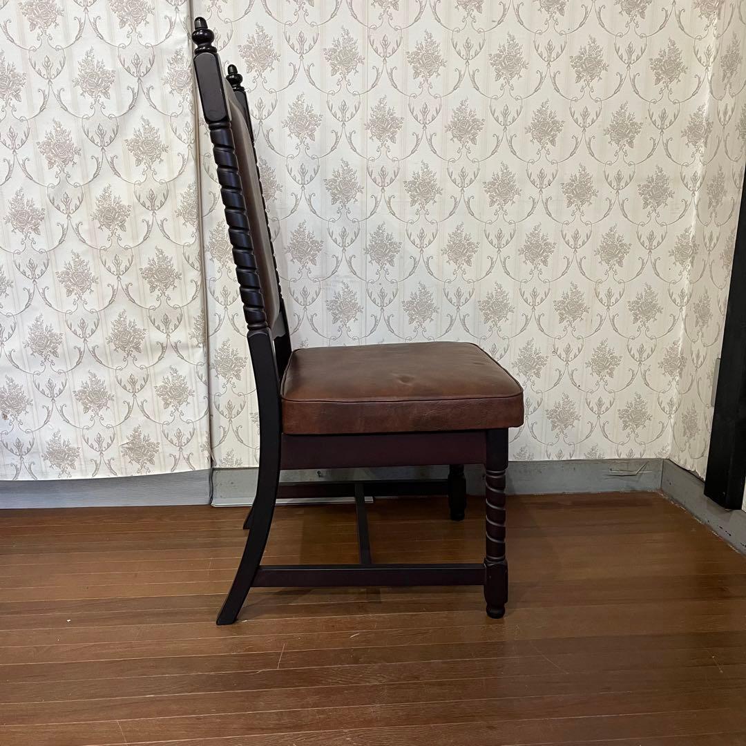 【アンティーク】① トーア 木製 ダイニングチェア レザー張り 椅子 古民家