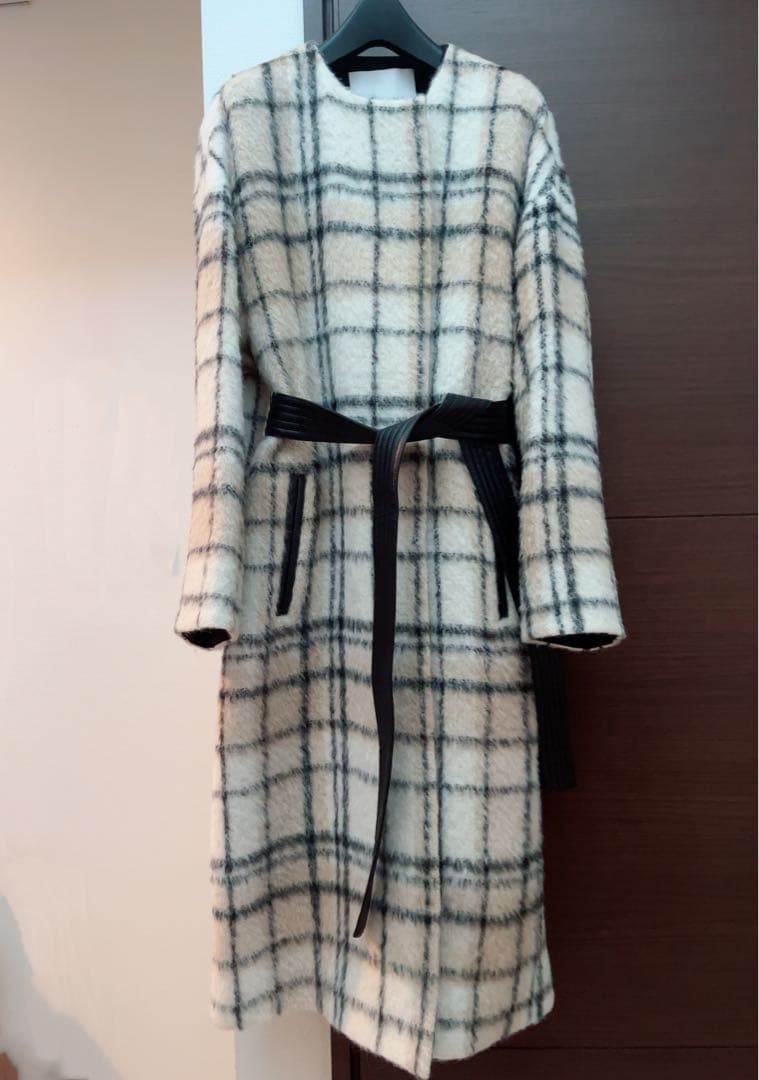 限定価格 ANAYI シャギーアルパカチェッククルーコート