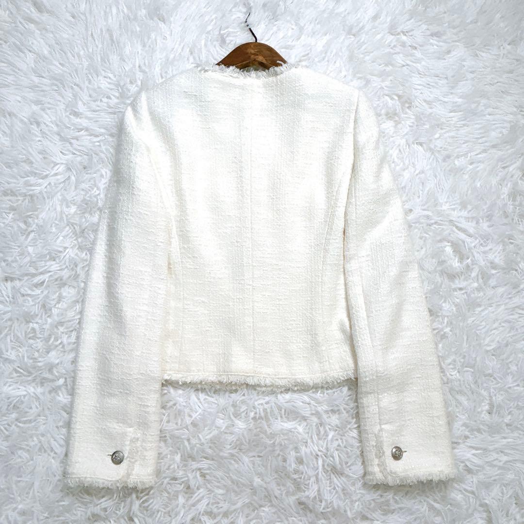 極美品✨️ ANAYI ツィード ノーカラージャケット 白 銀ボタン 38
