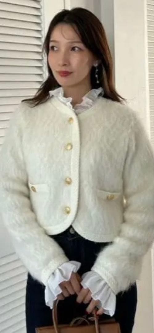 ファーライクフリルニットジャケット　IVL