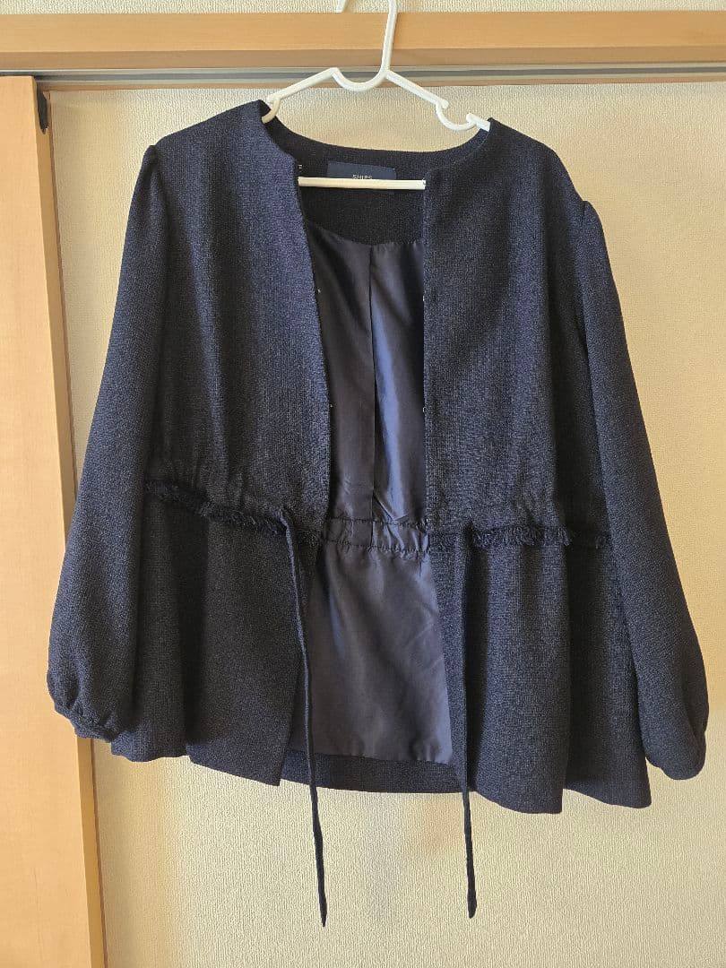 SHIPS　ウエストリボン付きノーカラージャケット ネイビー