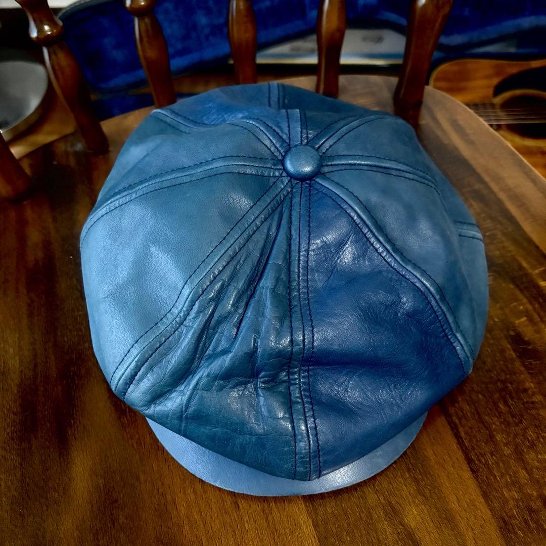 希少 ブルーレザー ヴィンテージ キャスケット シープスキンラムレザー