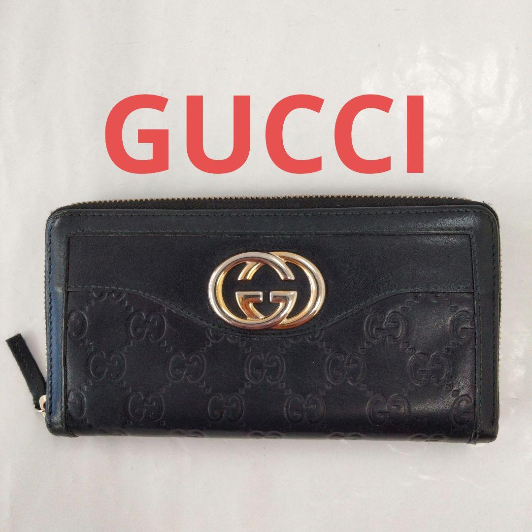 KB16 グッチ インターロッキングG ラウンドファスナー長財布 グッチシマ