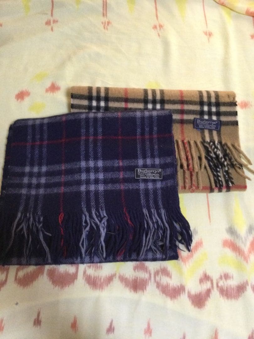 断捨中！Burberry's マフラーストールフリンジ ノバチェック 紺ベージュ