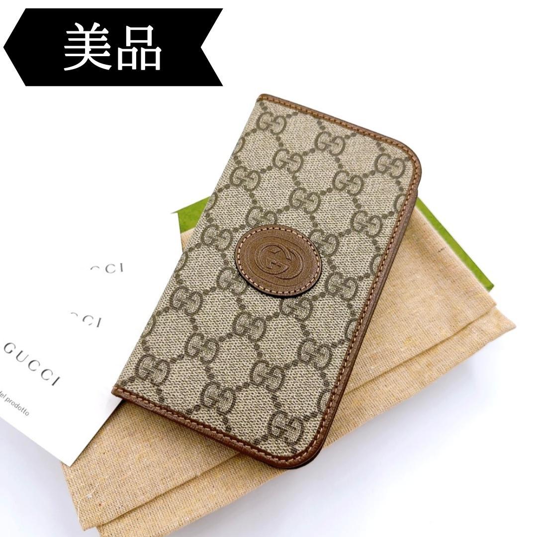 ◇グッチ◇レザー/GGスプリーム/iPhone15/スマホケース/760184