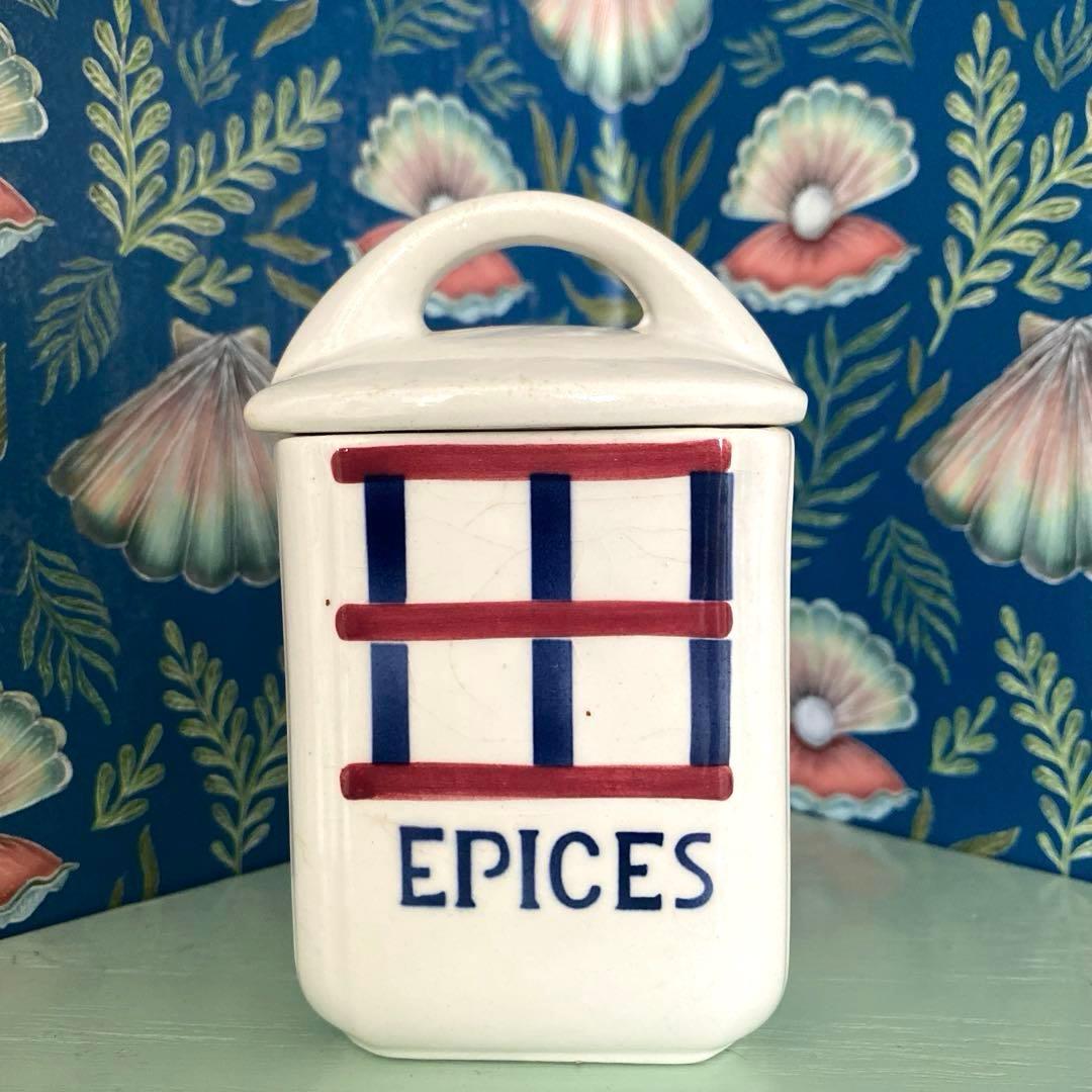 HBCM Béarn クレイユエモントロー バスク柄 陶器キャニスター【C】