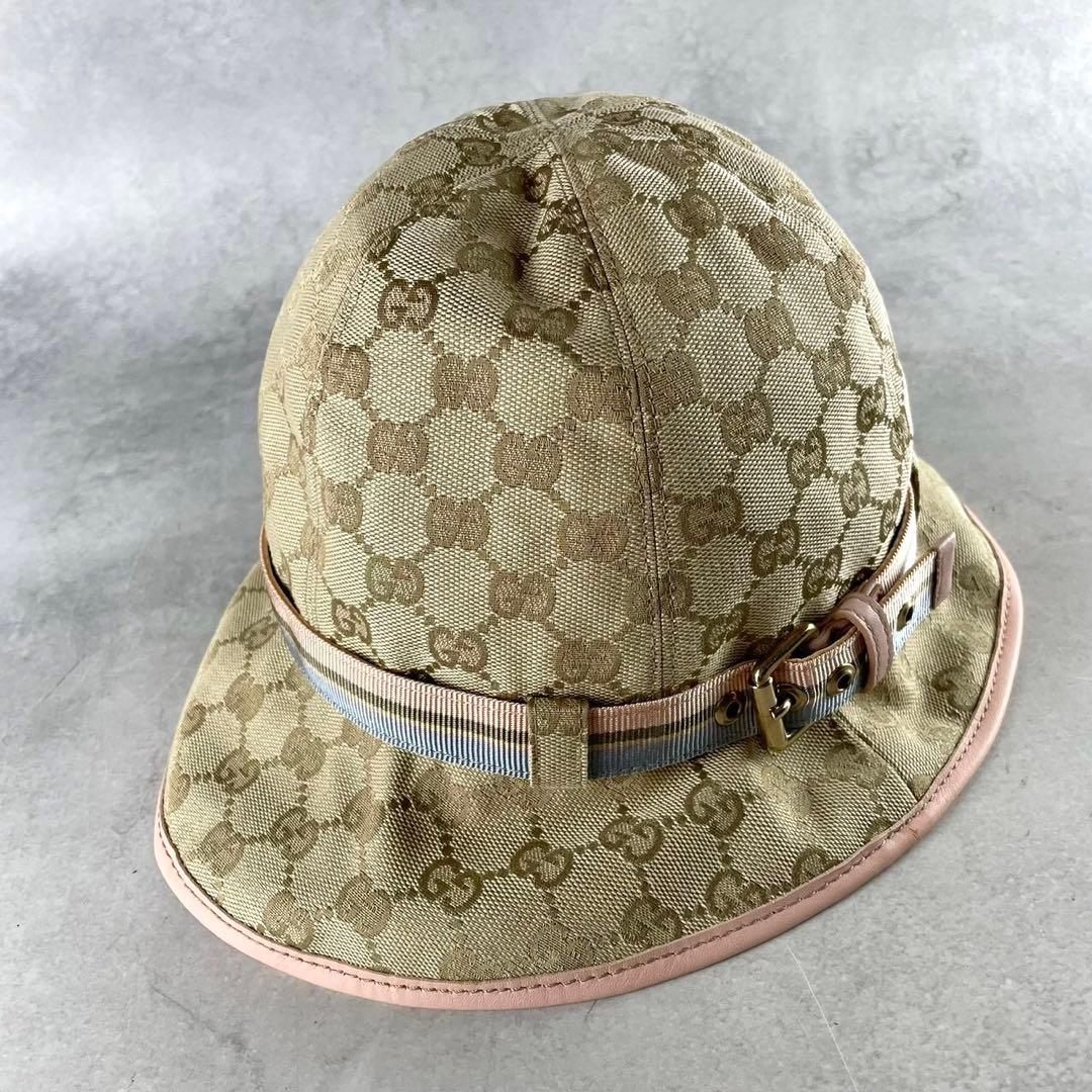 美品★グッチ　バケットハット　GGパターン　GGキャンバス　ベージュ