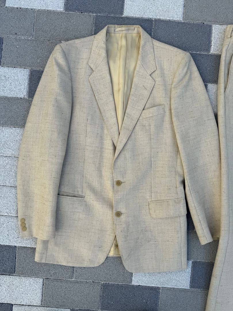 70s セットアップ　ベージュ 2ボタンスーツ スラックス　成人式