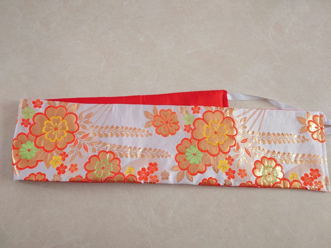 七五三　ハーフ成人式　ジュニア帯　袋帯からの作り帯　1点物　白系　花柄