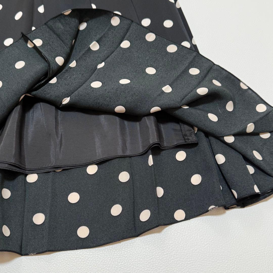 アナイ ANAYI サテンドットプリーツ切替ワンピース ロング丈 ベルト