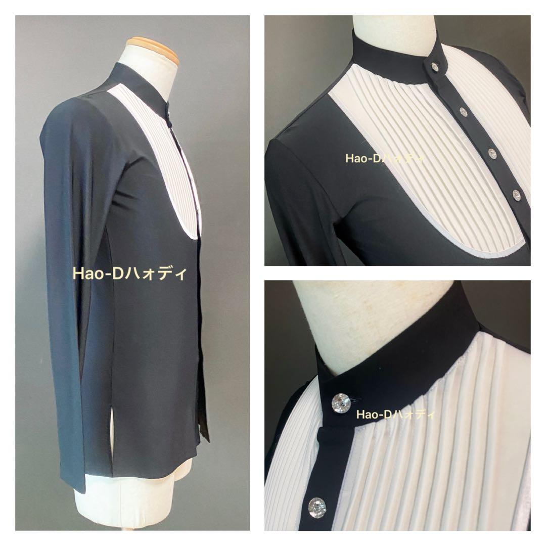 社交ダンス★ラテン★メンズ★新品★シャツ★白黒★イカ胸★Ｍ