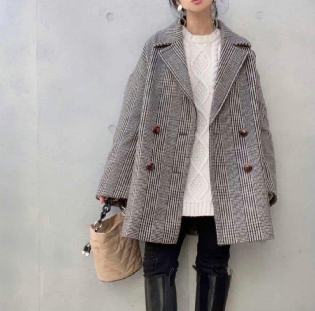 【極美品】ジャーナルスタンダードレリューム　ダブルカラー　チェックコート 茶