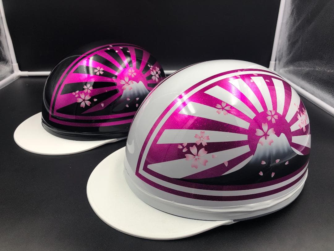 コルク半　カスタム　富士日章　三つボタン　ブラックホワイトピンク　ラメ　桜セット