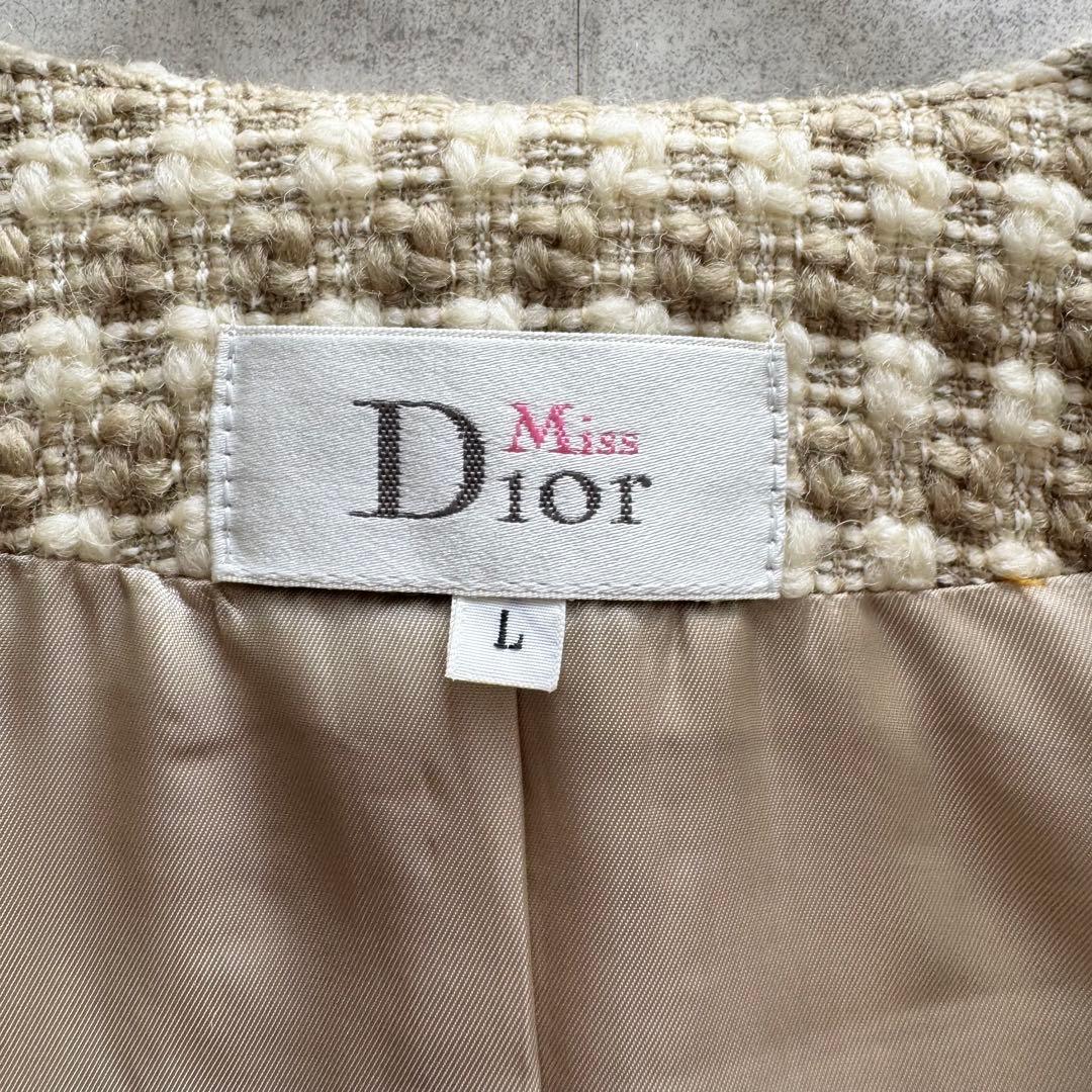 ミスディオール　テーラードジャケット ノーカラー　ツイード　金具　チェック