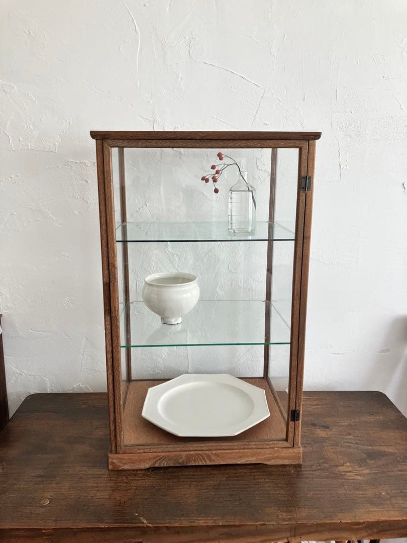 【引取限定】古い木枠のガラスケース 3段ショーケース 木製コレクションケース