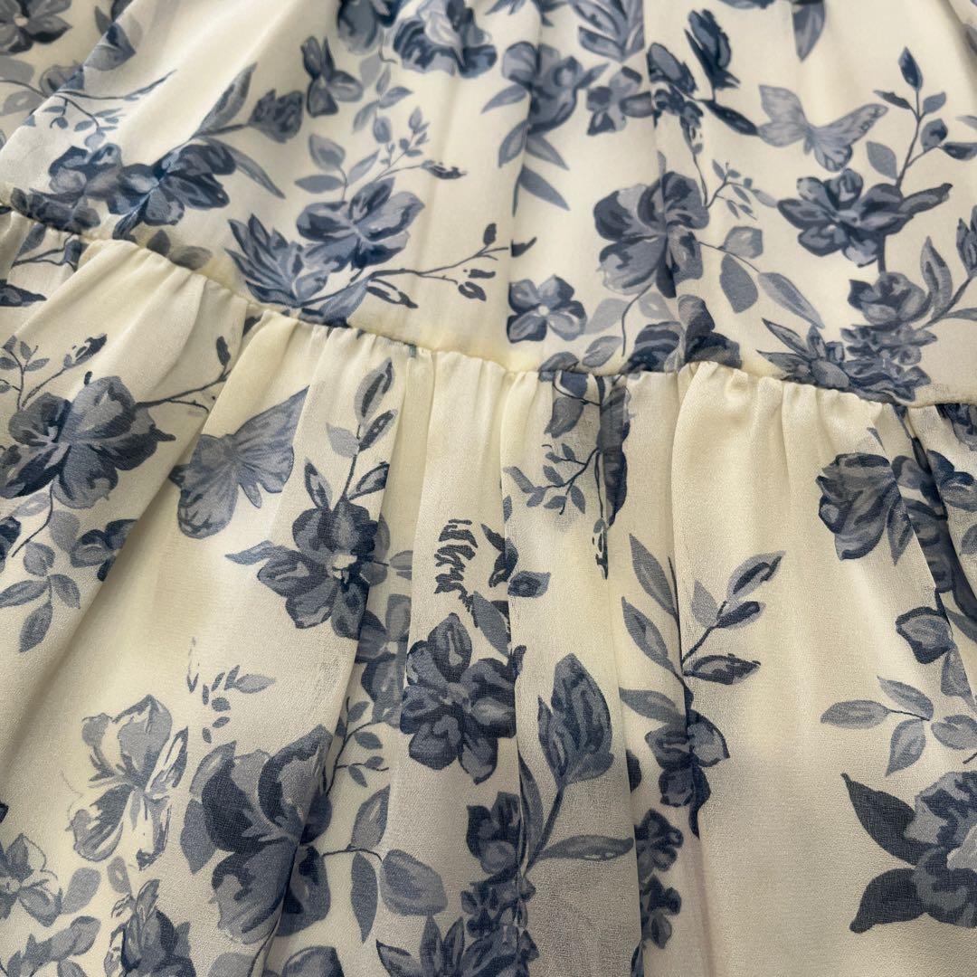 美品　TO BE CHIC 花柄シフォンワンピース　大きいサイズ42 近年　白