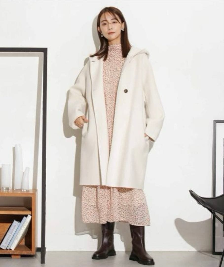 nano・universe スーパー140ウールリバーフードコート 白