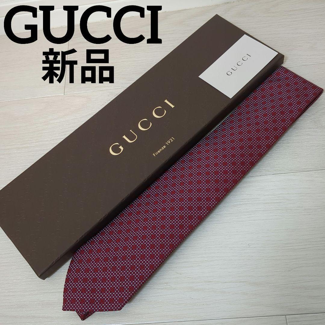 【新品】GUCCI　ネクタイ　GG柄　レッド　総柄