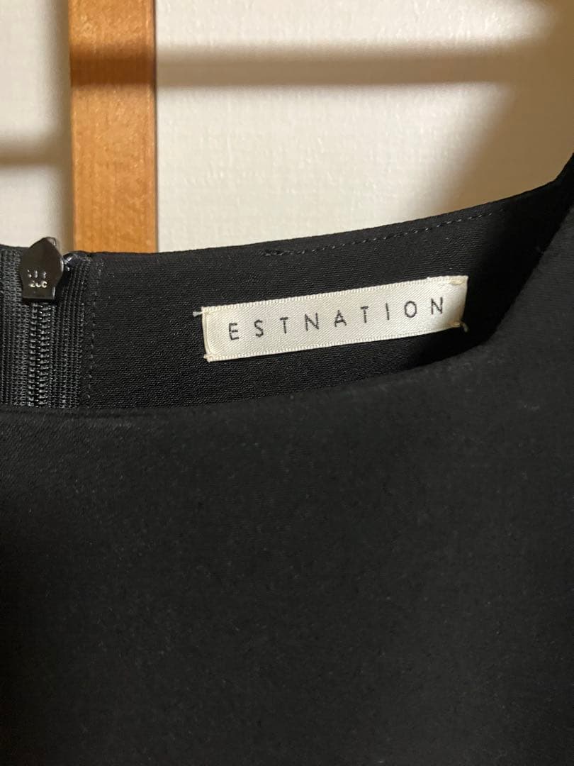 値下げ エストネーション スクエアネックノースリーブ オールインワン 黒 38