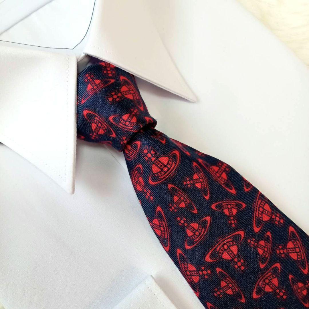 【極美品】Vivienne Westwood 　ネクタイ　オーブ総柄　ネイビー
