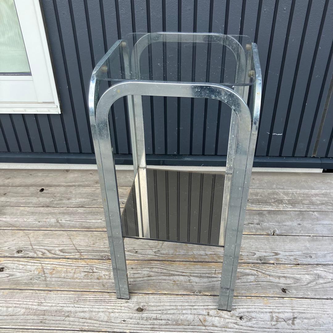 ミッドセンチュリー アイアンフレーム サイドテーブル ガラステーブル 正方形