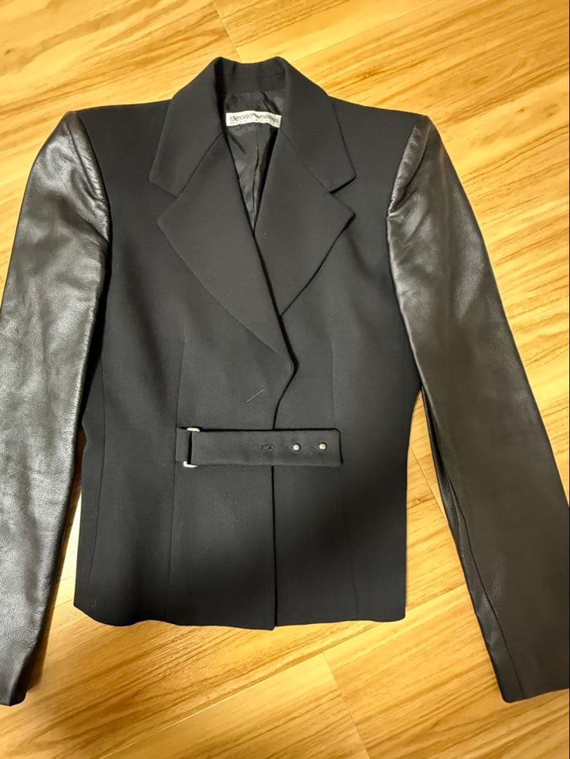 EMPORIO ARMANI レザー切替テーラードジャケット ブラック