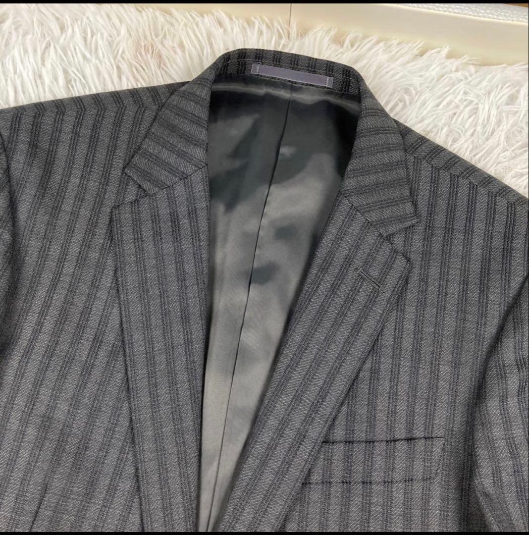 未使用級 廃盤 メンズティノラス スリーピーススーツ M ストライプ チャコール