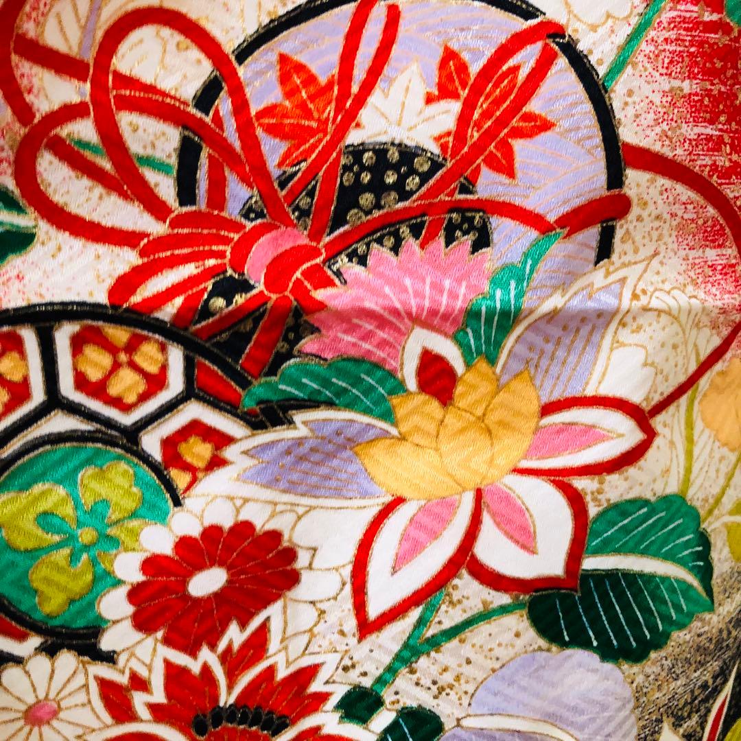 七五三 七歳‼️豪華正絹赤×黒ラメキラキラ‼️手毬熨斗金彩煌びやか際立つフルセット