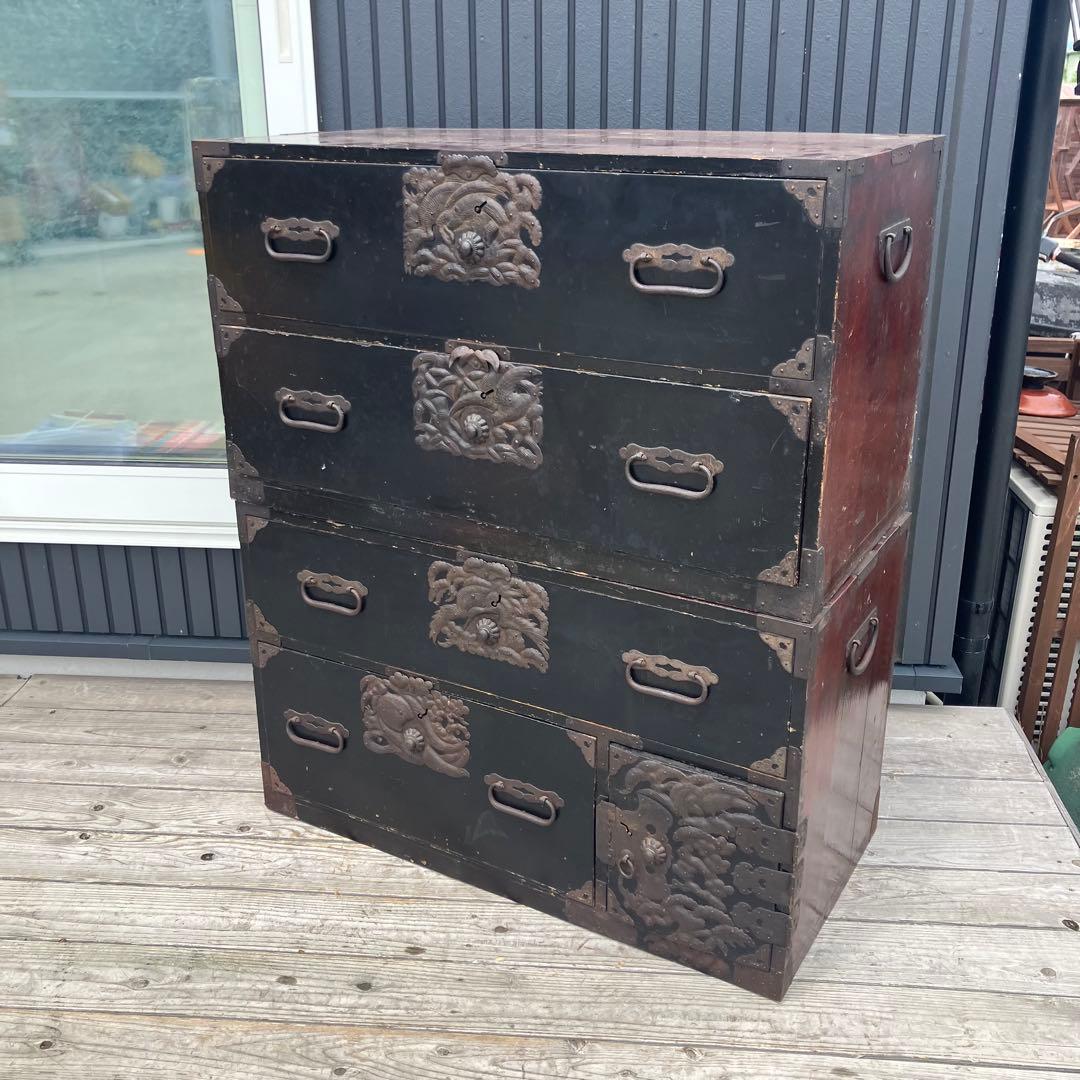 昭和レトロ 古家具 仙台箪笥 6杯 引き出し箪笥 古家具 ビンテージ 上下分離