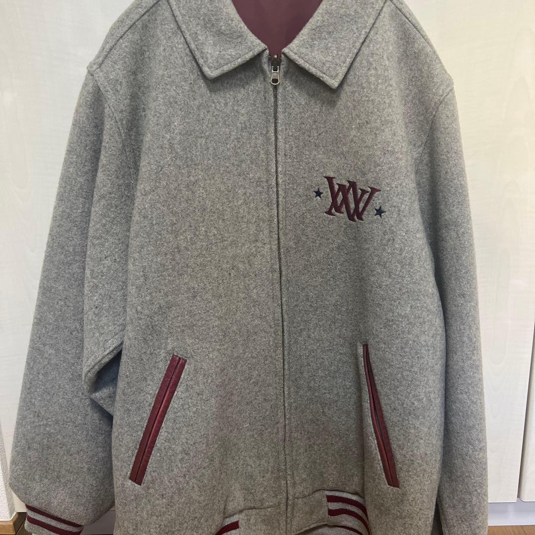 スタジャン グレー・バーガンディ エンブレム付き　リバーシブル　クリーニング済み