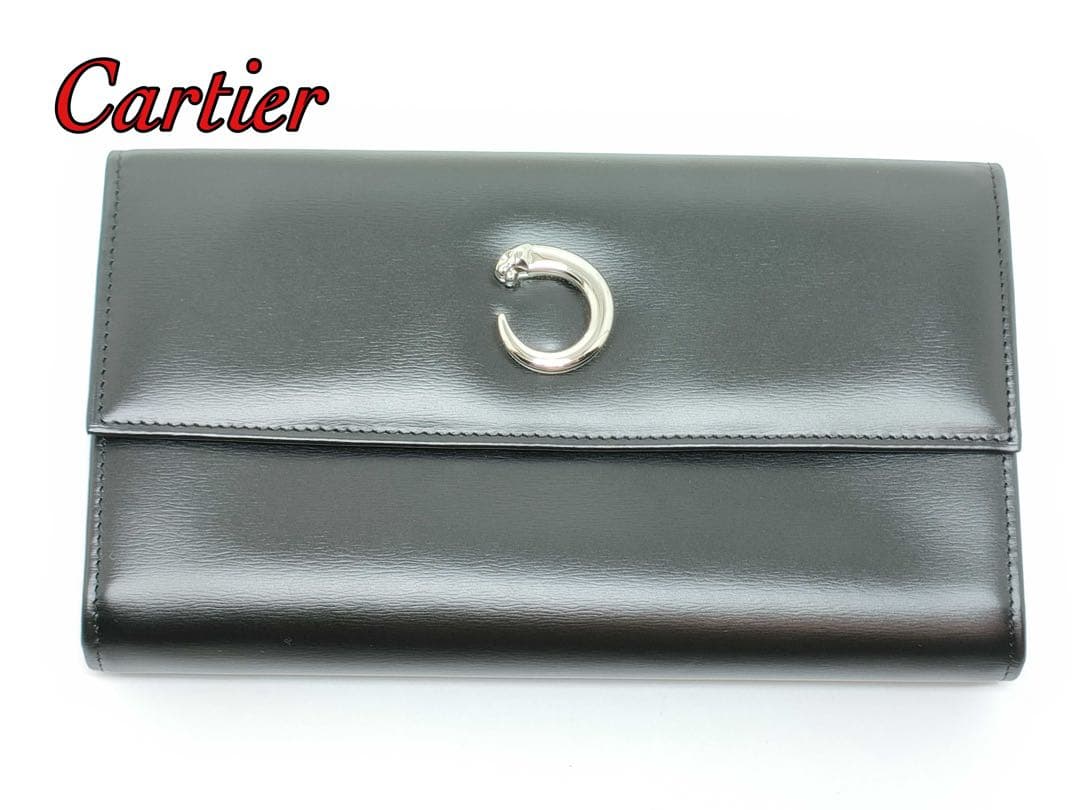 正規品 カルティエ パンテール 三つ折り長財布 黒 箱付