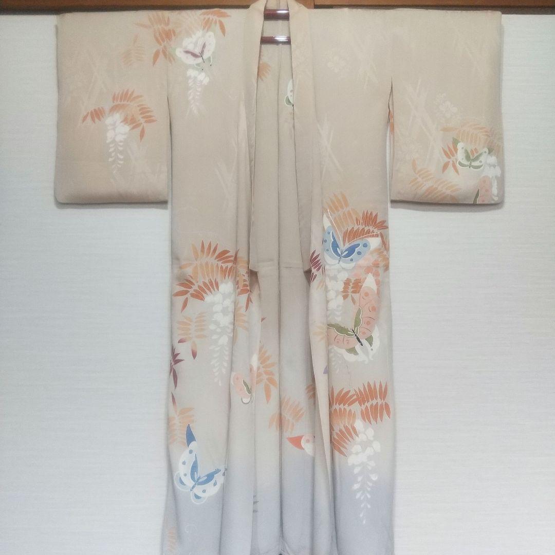 アンティーク 単衣 付け下げ訪問着 藤と蝶