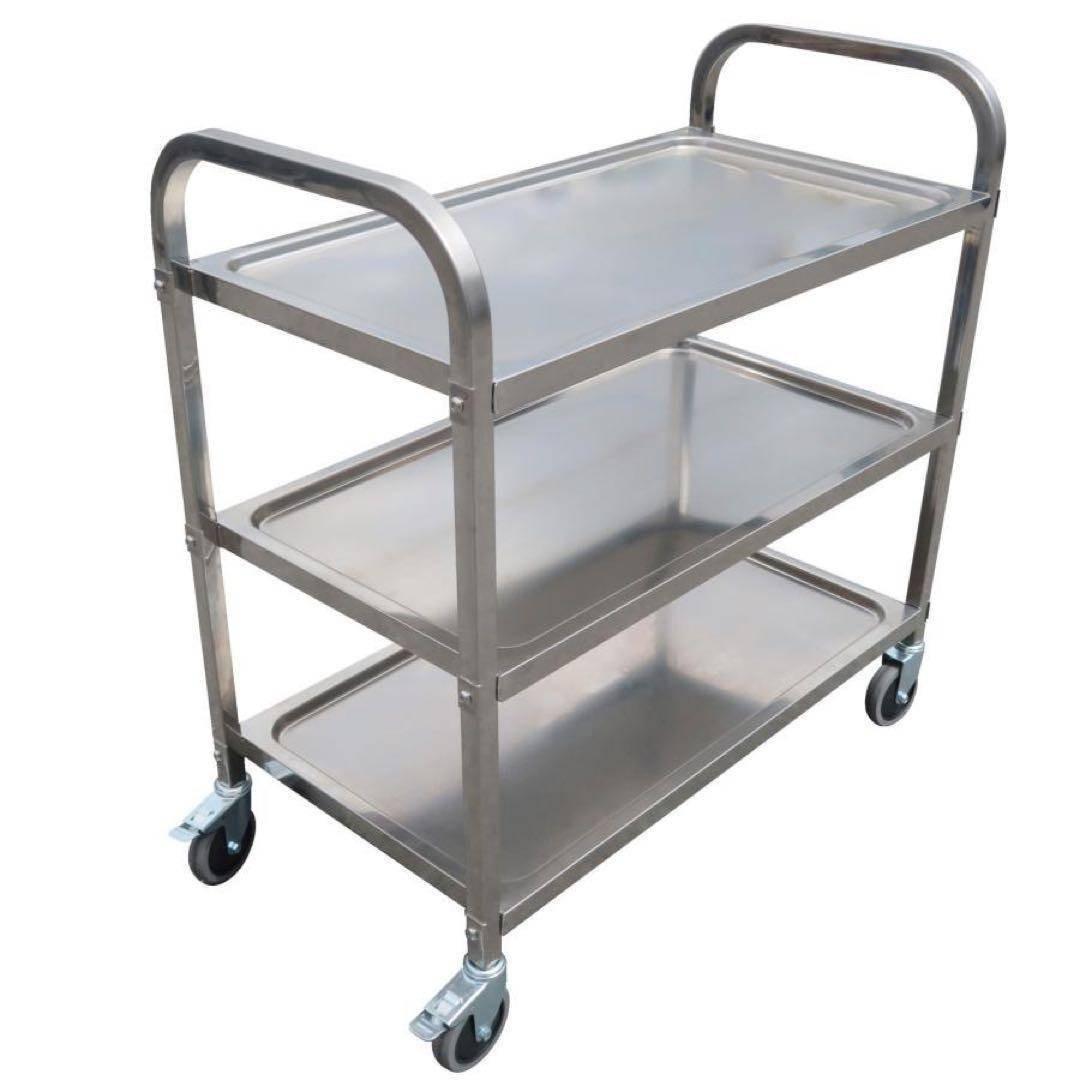 送料込 大人気　限定新品キッチンワゴン ステンレスワゴン 3段 キャスター付
