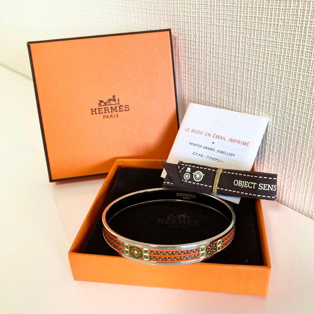 HERMES エルメス エマイユ バングル シルバー オレンジ 極美品☆