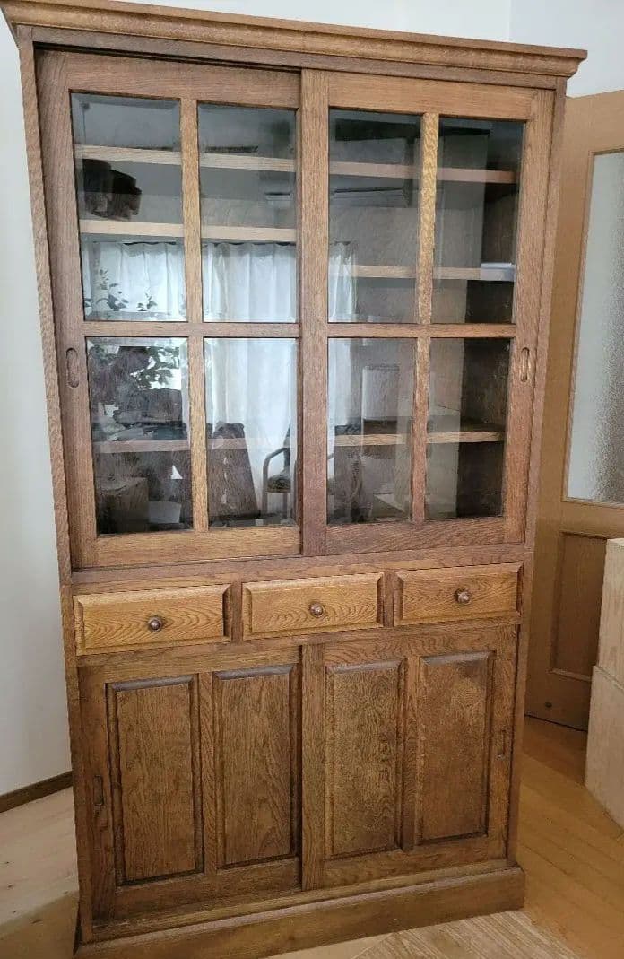 最終お値下げ★北海道EZO社製★最大幅100cmガラス引戸★食器棚